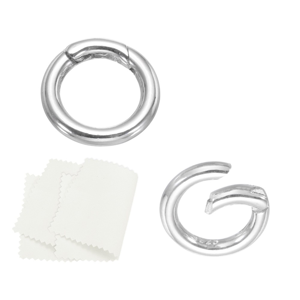 11.6mm 925 Sterling Silver Spring Rings, 2Pcs Round Clasps, Silver Color