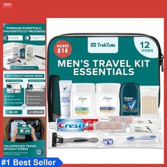 Men Travel Toiletry Kit 12 Piece TSA Approved Clear Bag Shampoo Body Wash