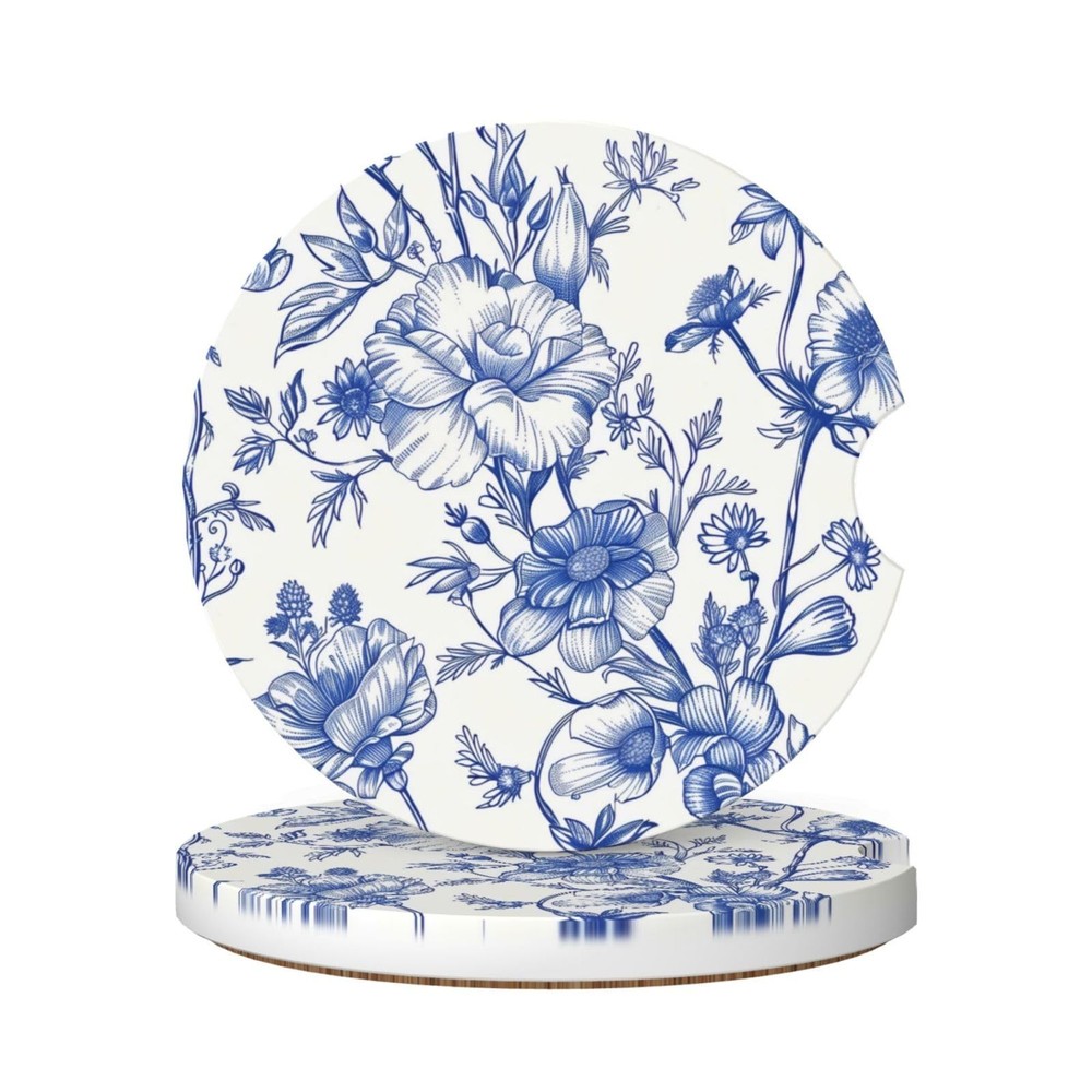 Neukim 2pcs Car Cup Holder Coaster One Size, Navy Blue Vintage Floral