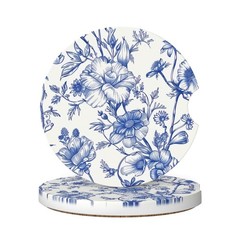 Neukim 2pcs Car Cup Holder Coaster One Size, Navy Blue Vintage Floral