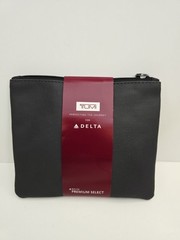 Tumi for Delta Amenity Kit Black Zipped Small Travel Pouch Bag Case Soft Shell