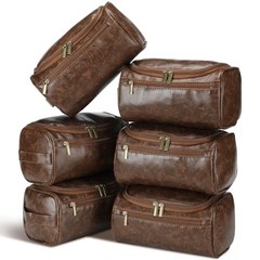 6 Pcs Groomsmen Gift Groomsmen Toiletry Bags Set of 6 Leather Dark Brown