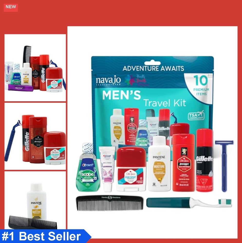 Travel Kit for Men 10 Piece Toiletry Bag Shampoo Body Wash Lotion Razor