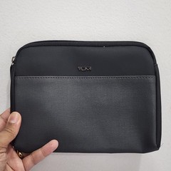 TUMI For Delta Small Zip Pouch Soft Sided Travel Case Toiletry Bag Black Grey