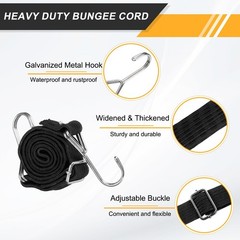 PATIKIL 39&Prime; Adjustable Bungee Cords with Stainless Steel Hook, 39&Prime;, Black