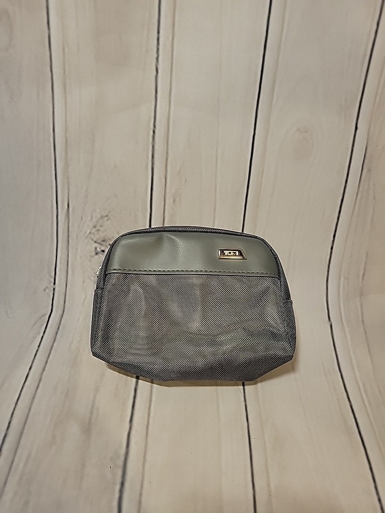 TUMI for Delta Gray Nylon Zippered Pouch Small Travel Toiletry Cosmetic Bag