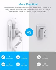 European Travel Plug Adapter HANYCONY 2 Outlets 3 USB C Ports