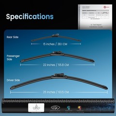 Pack of 3 Wiper Blades 25&Prime;+22&Prime;+15&Prime;; Lab Tested 500K Endurance & High/Low Temp…