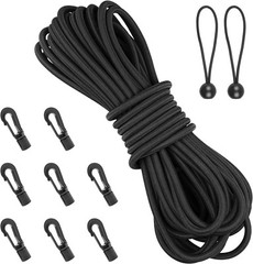 Bungee Shock Cord,Elastic Rope,Bungee 1/4'' x 19.6ft, Black, Black