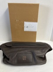 POTTERY BARN MENS BROWN LEATHER GRANT SHAVING TOILETRY BAG CASE « MONOGRAMMED CT »