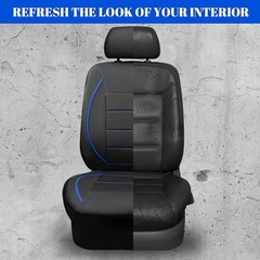 Universal FIT Piping Leather Two Front Seat Covers, Waterproof Faux Black Blue