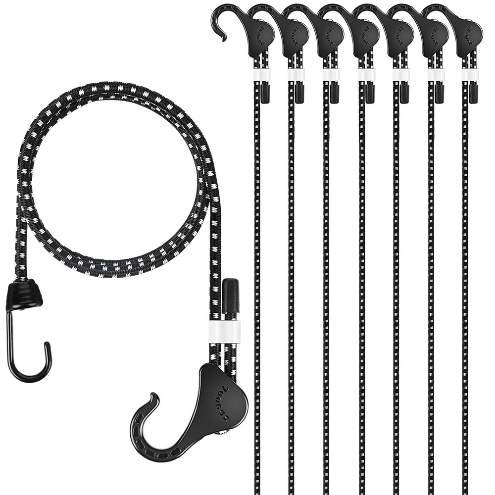 Joneaz Adjustable Bungee Cords with Hooks 48 in, 8 48 INCH X 8, Black+white