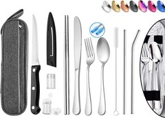 Travel Utensils Set Stainless Steel Reusable Flatware Camping Cutlery Kit