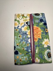 Vintage Travel Tissue Holder Case Flower Fabric Green 5 x 3.5 Handmade