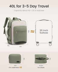 40L Women Airline Approved Carry‑on Backpack,Waterproof fits 18&Prime; Laptop