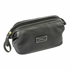 R70 Men Toiletry Bag Vegan Leather Top Frame Travel Dopp Kit Black Storage Shave