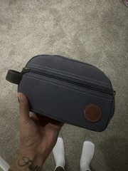 Gray Timberland Travel Toiletry Bag with Zipper, Handle, and Leather Patch