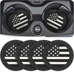 Car Cup Holder Coasters, 4 Pack American Flag Insert Coaster, Black