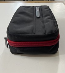Tumi Alpha Split Kit Travel Black Toiletry Cosmetic Bag Organizer Red Zipper