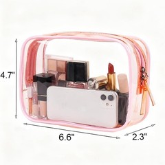Pink TSA Approved Clear Toiletry Bag – Waterproof Travel Pouch 6.6&Prime;x2.3&Prime;x4.7&Prime;