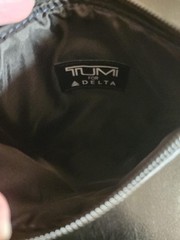 TUMI For Delta Faux Leather Navy Leather Travel Pouch Bag Cosmetic Case Zip