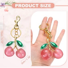 Women&rsquo;s Cherry Bag Charm with Ring and Clip, Gold-Pink-Green