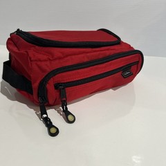 Vintage LL Bean Red Nylon Dopp Kit Travel Toiletry Bag Zippered Pockets