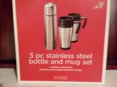 3pc. Stainless Steel Bottle and Mug Set. Includes a 16oz Bottle and 2, 14oz Mugs