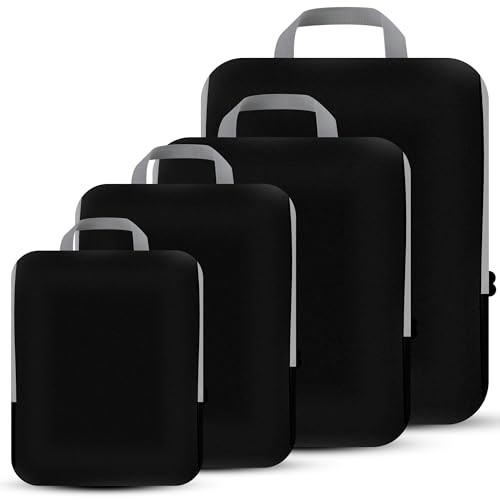 PANDA JOYS 4 Set Compression Packing Cubes Travel – Travel Accessories Black
