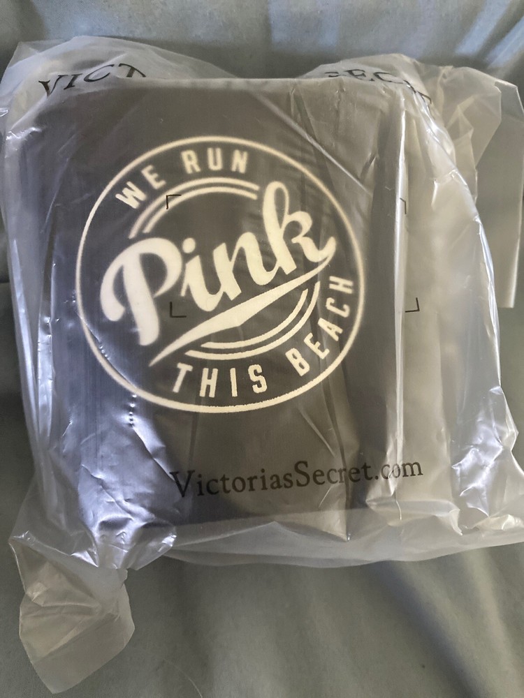 Victorias Secret PINK Koozie With Strap Black We Run This Beach Drink Holder New