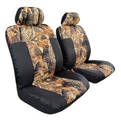Universal Forest Tree Camouflage Black Canvas Truck Seat Covers Front Pair