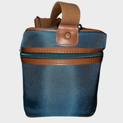 Jaguar Travel Toiletry Bag Blue Nylon Brown Trim Zip Case Organizer Grooming Kit