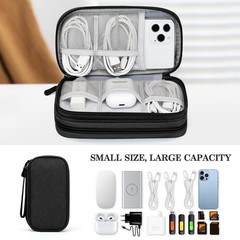 FYY Travel Tech Pouch, Double Layer Organizer, 7.5×4.3×2.2 Inch, Black