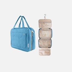 Gosofar Medium Hanging Travel Toiletry Bag 4 PVC Compartments Light Blue