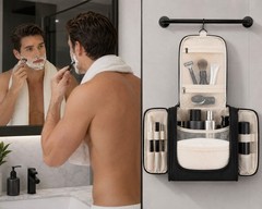 Mens Gym Shower Toiletry Bag Hanging Shaving Grooming Organizer Black