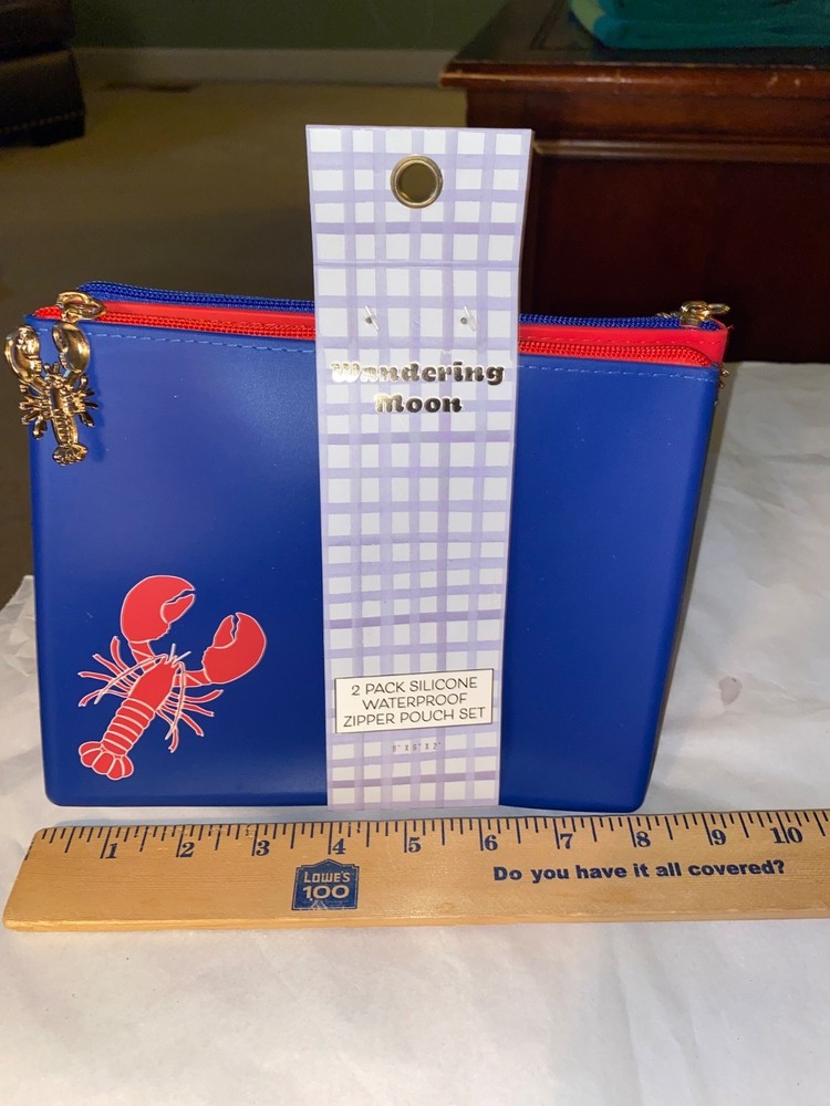 WANDERING MOON 2PACK WATERPROOF ZIPPER POUCHES W/LOBSTERS
