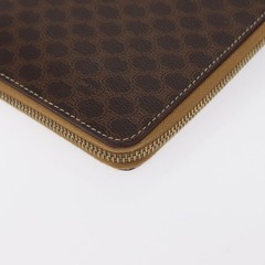 CELINE Macadam Canvas Travel Case PVC Leather Brown Gold Auth ki6242