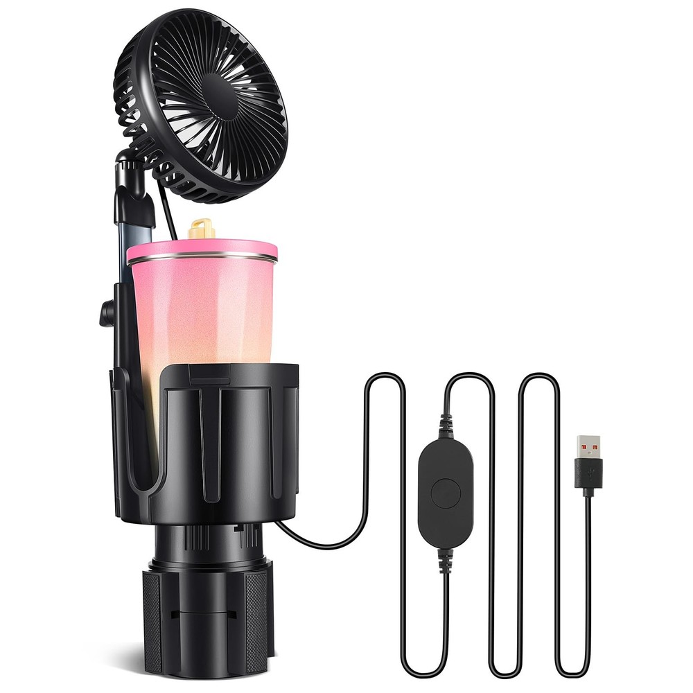 Amazicha 3-Speed Car Fan Cup Holder-2 in 1 360° 2.8 to 4.7 inches, Pink