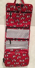 VERA BRADLEY QUILTED HANGING TRAVEL ORGANIZER BAG Playful Penguins Red PRINT NEW