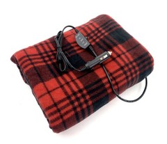 AUTO DRIVE 12-volt Heated Travel Blanket Hi-Lo Settings 57 x 39 in Black & Red