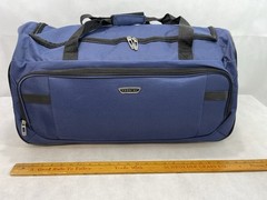 BN 25&Prime; ROLLING DUFFEL BAG 2 Wheels Slide Out Handle Expandable Carry On Blue
