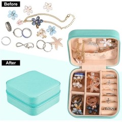 Travel Jewelry Organizer Box Aqua Blue Portable Storage Case