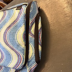 LL BEAN Personal Organizer Toiletry Bag Large Blue Green Wave Pattern Travel EUC