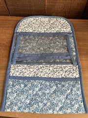 Blue Floral Quilted Foldover Pouch Clutch Toiletry Kit Organizer Cottagecore