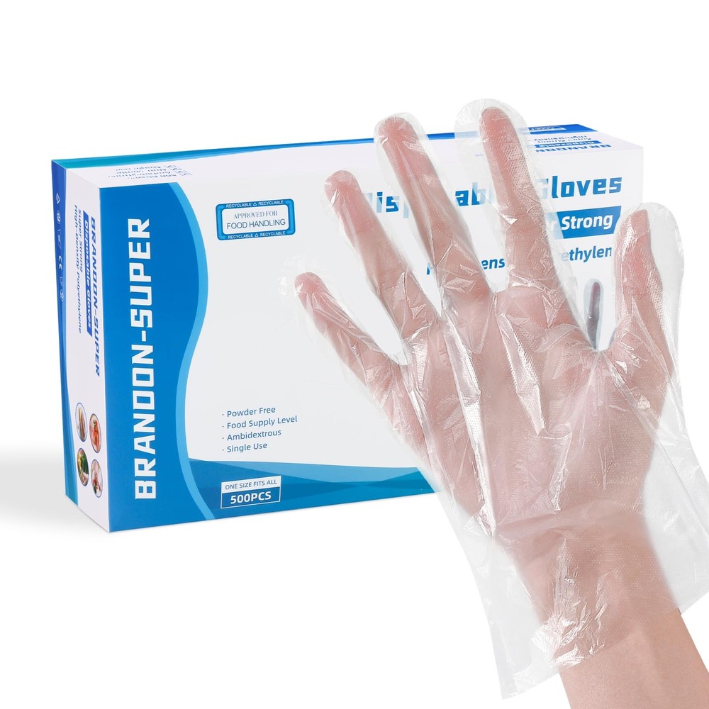 Brandon-super Food Prep Gloves Plastic Safe 500 Count (Pack of 1), Clear
