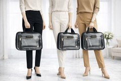 Joan David Clear Cosmetic Travel Bag Black Trim Zip Organizer Carry Case Toilet