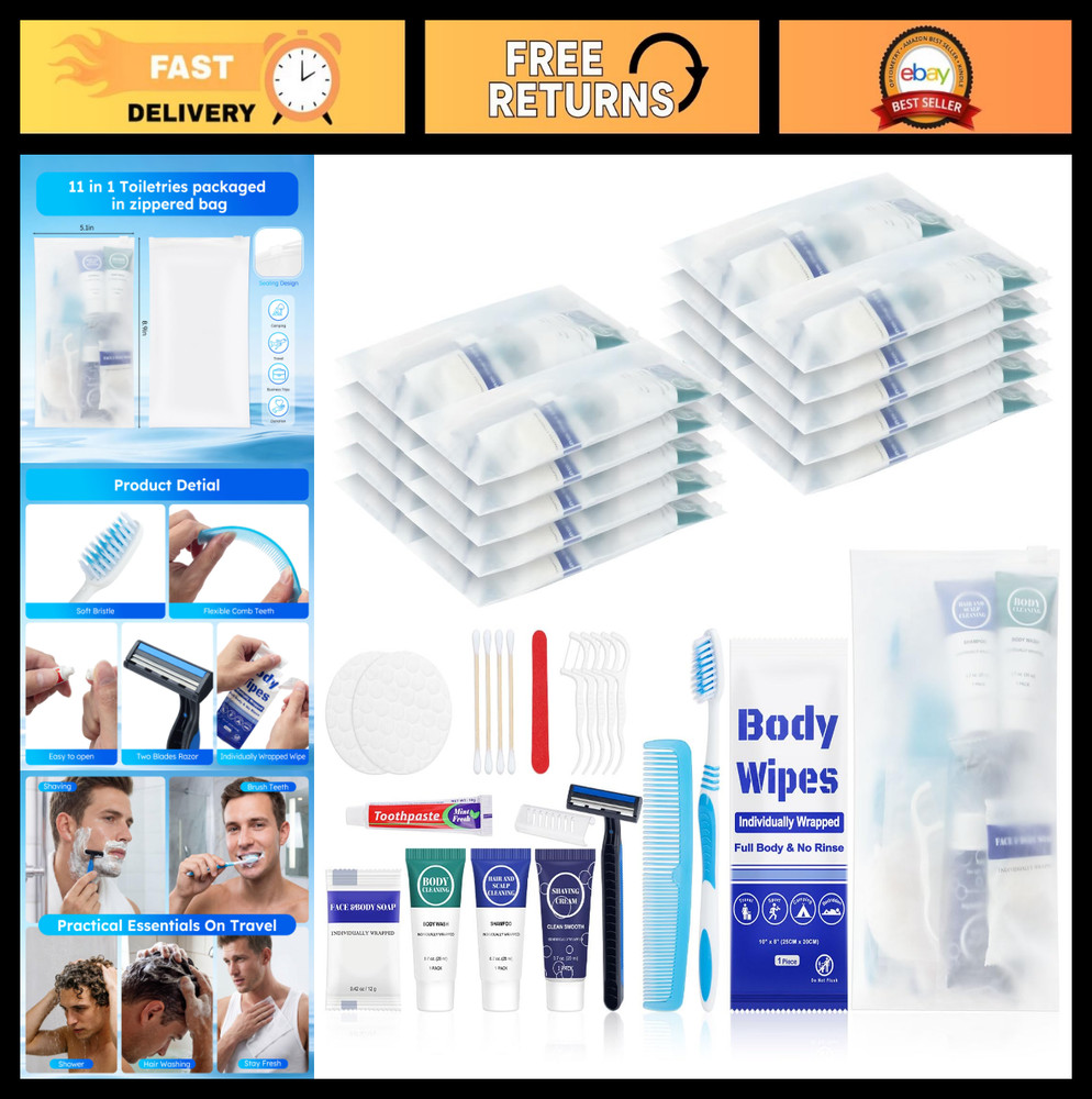 Travel Hygiene Kit – 11-in-1 Disposable Toiletries Set for Camping & Charity, Bu