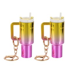Mini Keychain Cup, 2Pcs Mini Tumbler Keychain, Pink Red Gold Gradient