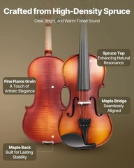 Violin 4/4 Full Size for Adults, Violin Fiddle Set for Beginners Student with H