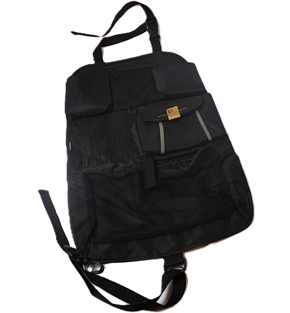 Case Logic Car Seat Bag Black Organizer Pockets & Clip Holds CDs/DVDs Mesh Hangs
